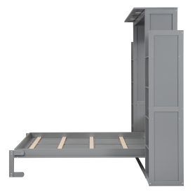 Full Size Murphy Bed Wall Bed with Shelves and LED Lights