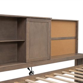 Twin Size Lounge Daybed with Storage Shelves, Cork Board, USB Ports and 3 Drawers