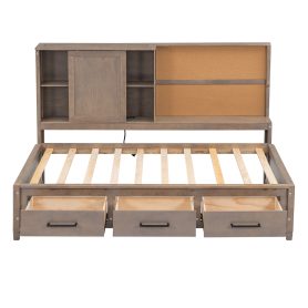 Twin Size Lounge Daybed with Storage Shelves, Cork Board, USB Ports and 3 Drawers