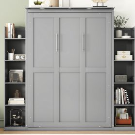 Full Size Murphy Bed Wall Bed with Shelves and LED Lights