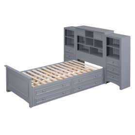 Twin Size Wood Platform Bed With Vertical All-in-one Cabinet And 4 Drawers On Each Side 24 Twin Size Wood Platform Bed With Vertical All-in-one Cabinet And 4 Drawers On Each Side