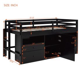 Twin Size Loft Bed With 4 Drawers, Underneath Cabinet And Shelves