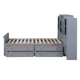 Twin Size Wood Platform Bed With Vertical All-in-one Cabinet And 4 Drawers On Each Side 29 Twin Size Wood Platform Bed With Vertical All-in-one Cabinet And 4 Drawers On Each Side