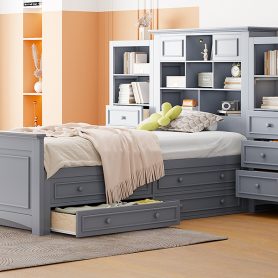 Twin Size Wood Platform Bed With Vertical All-in-one Cabinet And 4 Drawers On Each Side 36 Twin Size Wood Platform Bed With Vertical All-in-one Cabinet And 4 Drawers On Each Side