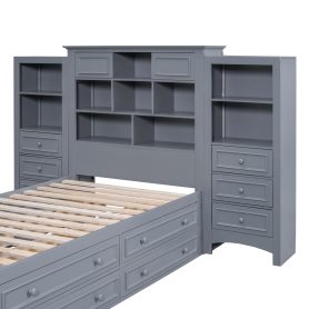 Twin Size Wood Platform Bed With Vertical All-in-one Cabinet And 4 Drawers On Each Side 31 Twin Size Wood Platform Bed With Vertical All-in-one Cabinet And 4 Drawers On Each Side