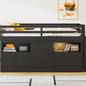 Twin Size Loft Bed With 4 Drawers, Underneath Cabinet And Shelves