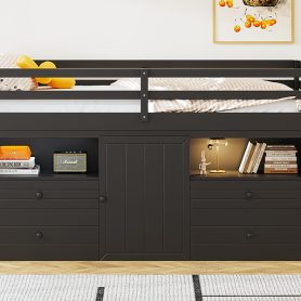 Twin Size Loft Bed With 4 Drawers, Underneath Cabinet And Shelves