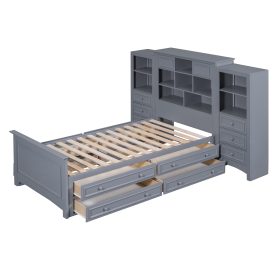 Twin Size Wood Platform Bed With Vertical All-in-one Cabinet And 4 Drawers On Each Side 27 Twin Size Wood Platform Bed With Vertical All-in-one Cabinet And 4 Drawers On Each Side