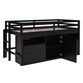 Twin Size Loft Bed With 4 Drawers, Underneath Cabinet And Shelves