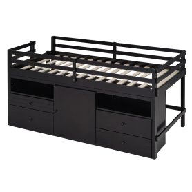 Twin Size Loft Bed With 4 Drawers, Underneath Cabinet And Shelves