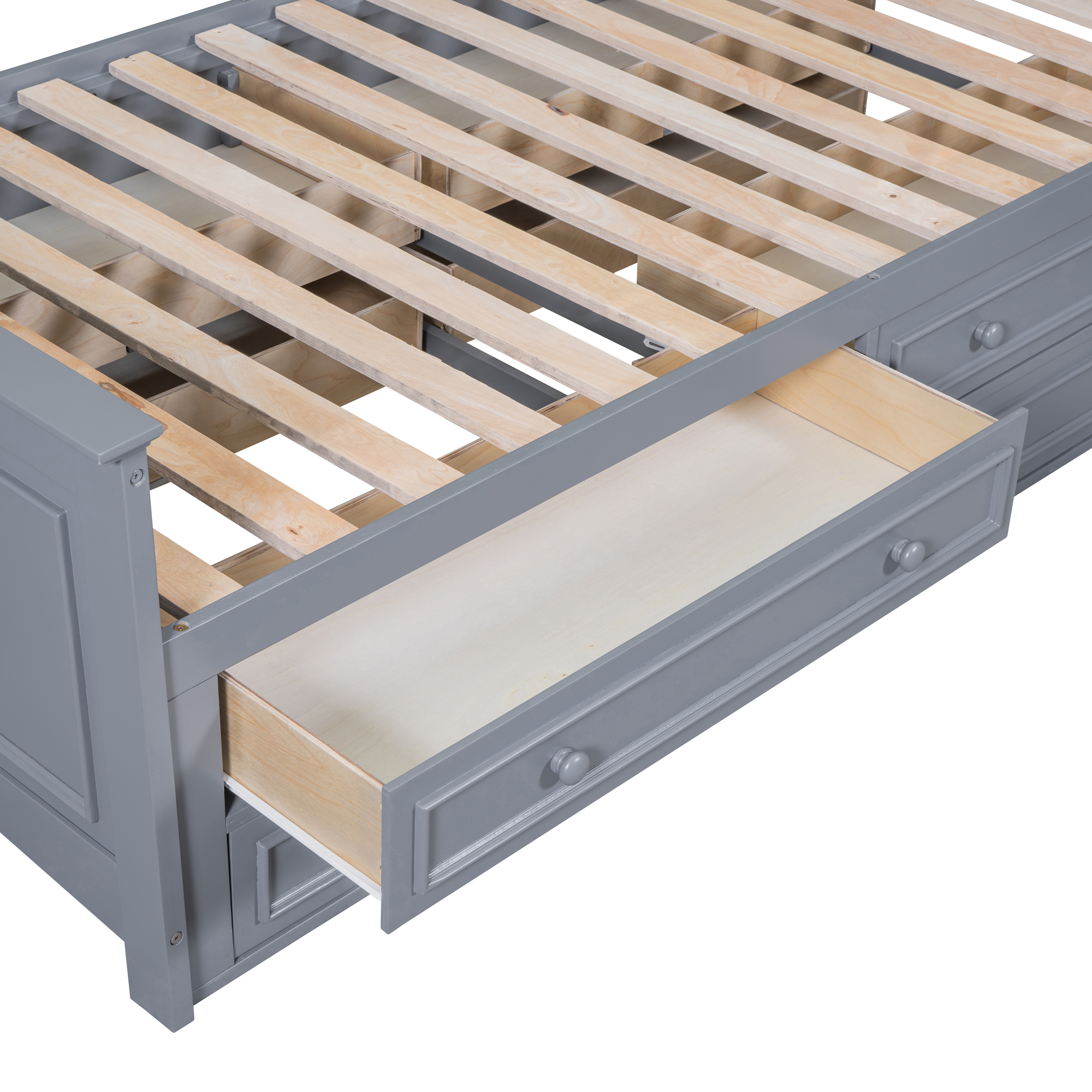 Twin Size Wood Platform Bed With Vertical All-in-one Cabinet And 4 Drawers On Each Side 13 Twin Size Wood Platform Bed With Vertical All-in-one Cabinet And 4 Drawers On Each Side