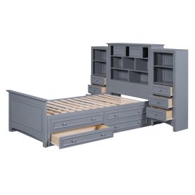 Twin Size Wood Platform Bed With Vertical All-in-one Cabinet And 4 Drawers On Each Side 26 Twin Size Wood Platform Bed With Vertical All-in-one Cabinet And 4 Drawers On Each Side