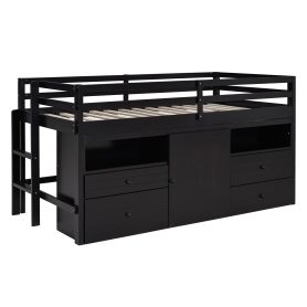 Twin Size Loft Bed With 4 Drawers, Underneath Cabinet And Shelves