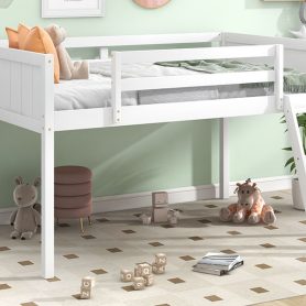 Twin Size Wood Low Loft Bed With Ladder, Ladder Can Be Placed On The Left Or Right
