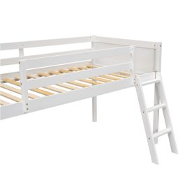 Twin Size Wood Low Loft Bed With Ladder, Ladder Can Be Placed On The Left Or Right