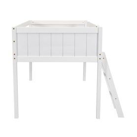 Twin Size Wood Low Loft Bed With Ladder, Ladder Can Be Placed On The Left Or Right