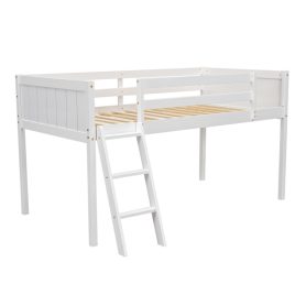 Twin Size Wood Low Loft Bed With Ladder, Ladder Can Be Placed On The Left Or Right