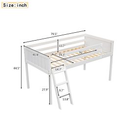 Twin Size Wood Low Loft Bed With Ladder, Ladder Can Be Placed On The Left Or Right