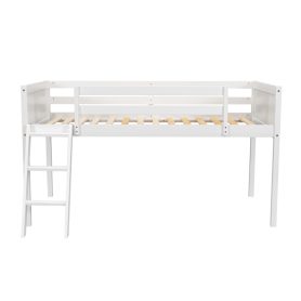 Twin Size Wood Low Loft Bed With Ladder, Ladder Can Be Placed On The Left Or Right