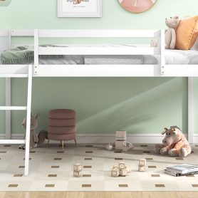 Twin Size Wood Low Loft Bed With Ladder, Ladder Can Be Placed On The Left Or Right