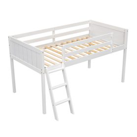 Twin Size Wood Low Loft Bed With Ladder, Ladder Can Be Placed On The Left Or Right