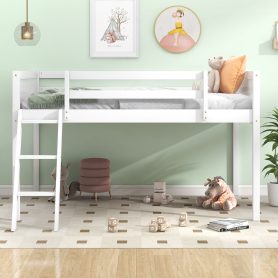 Twin Size Wood Low Loft Bed With Ladder, Ladder Can Be Placed On The Left Or Right