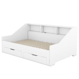 Twin To King Size Daybed Frame With Storage Bookcases And Two Drawers, Charging Design