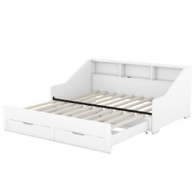 Twin To King Size Daybed Frame With Storage Bookcases And Two Drawers, Charging Design
