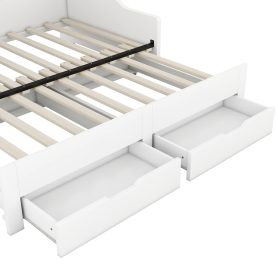 Twin To King Size Daybed Frame With Storage Bookcases And Two Drawers, Charging Design