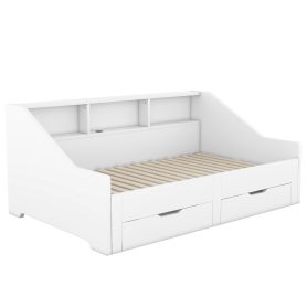 Twin To King Size Daybed Frame With Storage Bookcases And Two Drawers, Charging Design