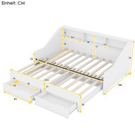 Twin To King Size Daybed Frame With Storage Bookcases And Two Drawers, Charging Design