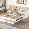 Twin To King Size Daybed Frame With Storage Bookcases And Two Drawers, Charging Design