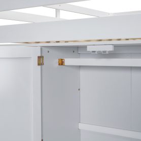 Wood Full Size Loft Bed with Built-in Wardrobe, Desk, Storage Shelves and Drawers