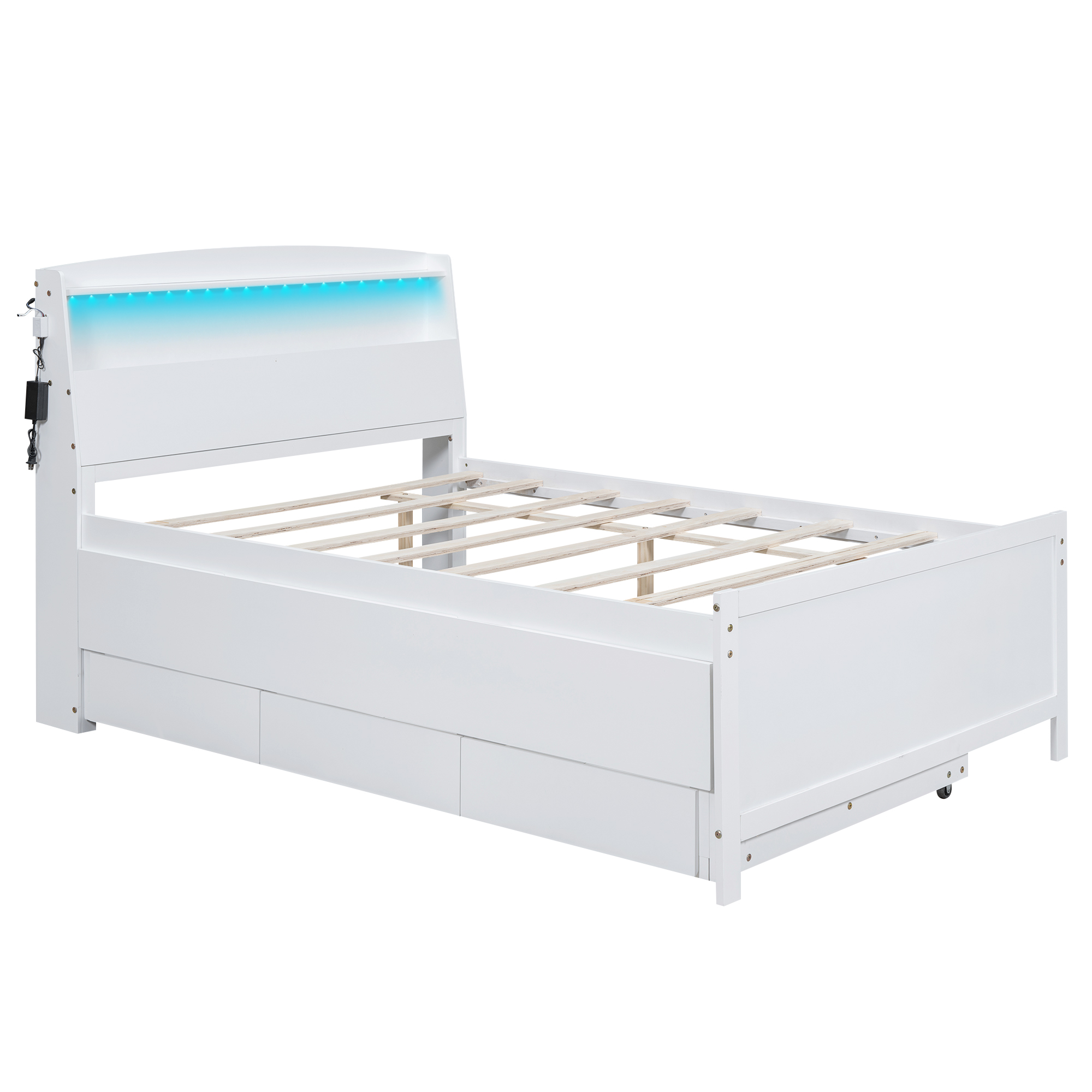 Full Size Platform Bed with Storage LED Headboard, Twin Size Trundle and 3 Drawers 13 Full Size Platform Bed with Storage LED Headboard, Twin Size Trundle and 3 Drawers
