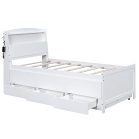 Twin Size Platform Bed with Storage LED Headboard, Twin Size Trundle and 3 Drawers 35 Twin Size Platform Bed with Storage LED Headboard, Twin Size Trundle and 3 Drawers
