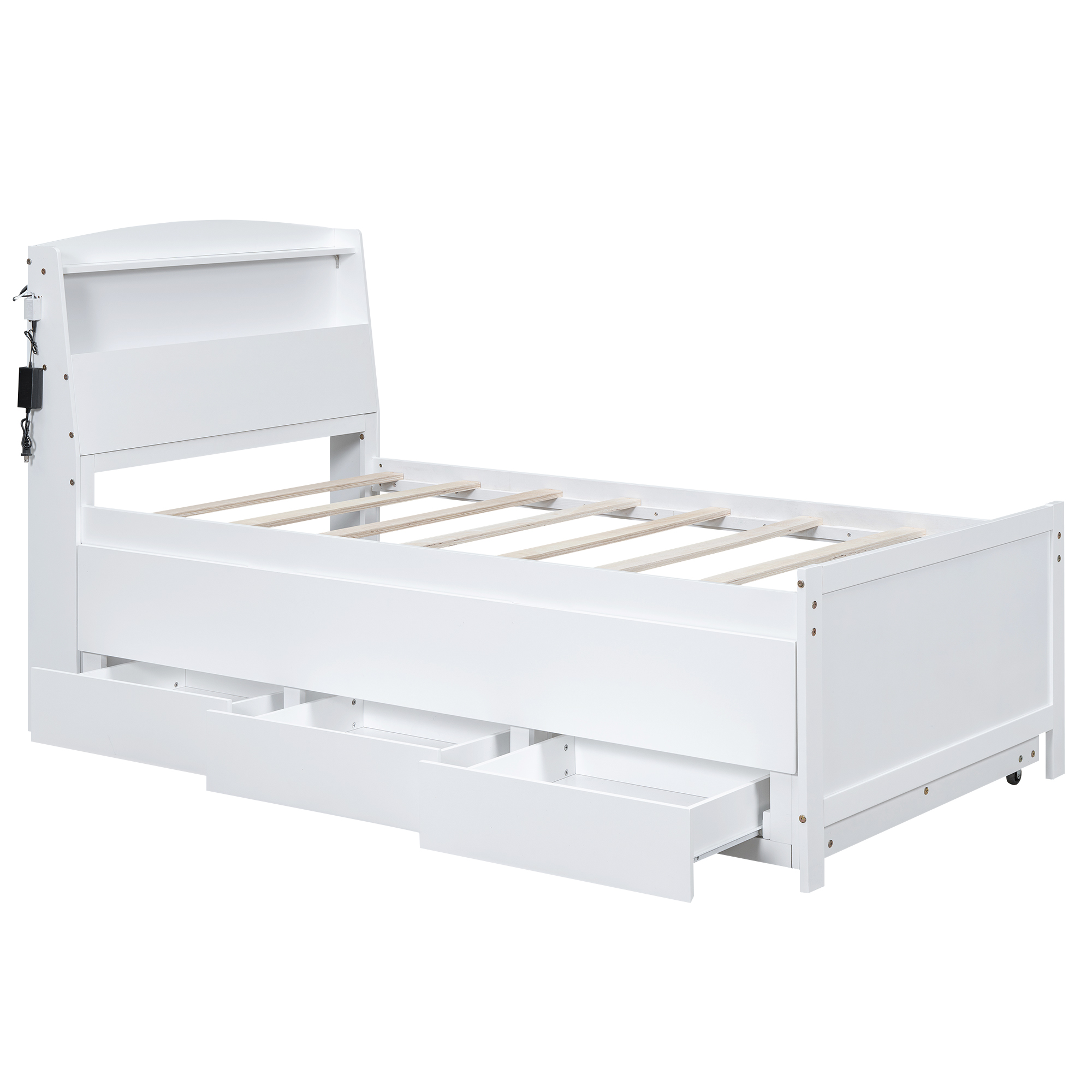 Twin Size Platform Bed with Storage LED Headboard, Twin Size Trundle and 3 Drawers 16 Twin Size Platform Bed with Storage LED Headboard, Twin Size Trundle and 3 Drawers