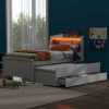 Twin Size Platform Bed with Storage LED Headboard, Twin Size Trundle and 3 Drawers