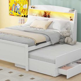 Full Size Platform Bed with Storage LED Headboard, Twin Size Trundle and 3 Drawers 27 Full Size Platform Bed with Storage LED Headboard, Twin Size Trundle and 3 Drawers