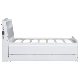 Twin Size Platform Bed with Storage LED Headboard, Twin Size Trundle and 3 Drawers 40 Twin Size Platform Bed with Storage LED Headboard, Twin Size Trundle and 3 Drawers