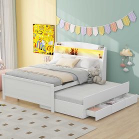 Full Size Platform Bed with Storage LED Headboard, Twin Size Trundle and 3 Drawers 25 Full Size Platform Bed with Storage LED Headboard, Twin Size Trundle and 3 Drawers