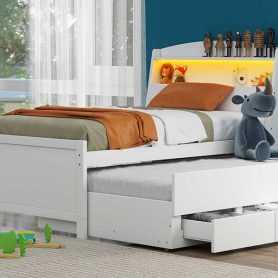 Twin Size Platform Bed with Storage LED Headboard, Twin Size Trundle and 3 Drawers 27 Twin Size Platform Bed with Storage LED Headboard, Twin Size Trundle and 3 Drawers