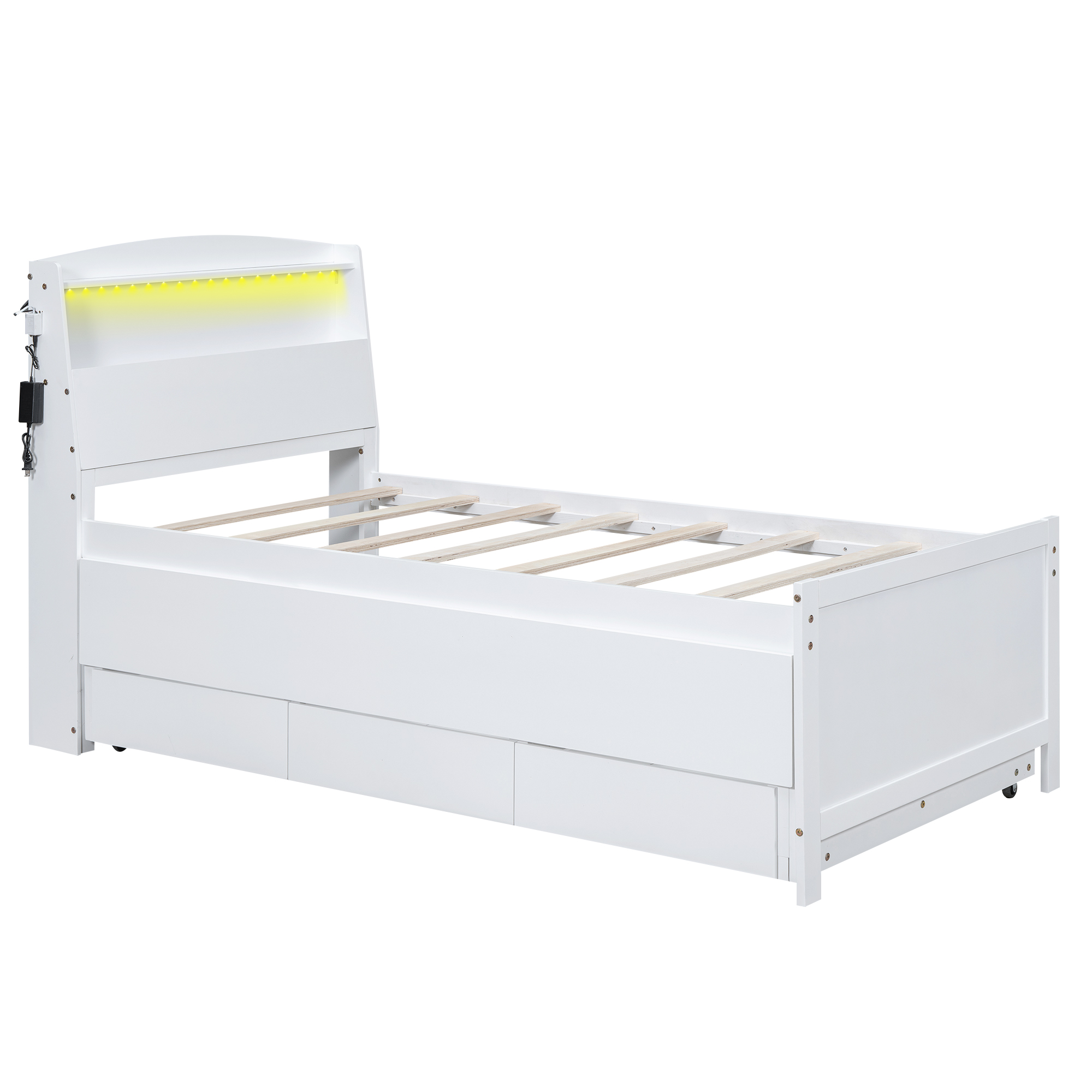 Twin Size Platform Bed with Storage LED Headboard, Twin Size Trundle and 3 Drawers 13 Twin Size Platform Bed with Storage LED Headboard, Twin Size Trundle and 3 Drawers