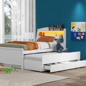 Twin Size Platform Bed with Storage LED Headboard, Twin Size Trundle and 3 Drawers 26 Twin Size Platform Bed with Storage LED Headboard, Twin Size Trundle and 3 Drawers