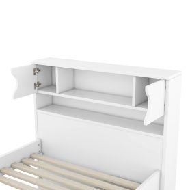 Twin Size Captain Platform Bed Frame with Storage Bookcases and Shelves,Four Drawers