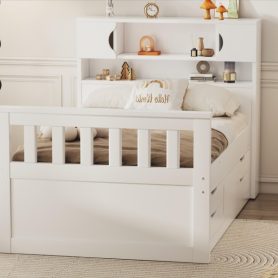 Twin Size Captain Platform Bed Frame with Storage Bookcases and Shelves,Four Drawers