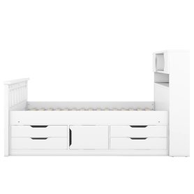 Twin Size Captain Platform Bed Frame with Storage Bookcases and Shelves,Four Drawers