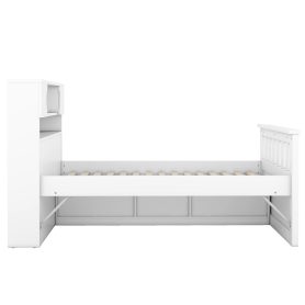 Twin Size Captain Platform Bed Frame with Storage Bookcases and Shelves,Four Drawers