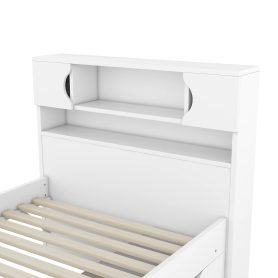 Twin Size Captain Platform Bed Frame with Storage Bookcases and Shelves,Four Drawers