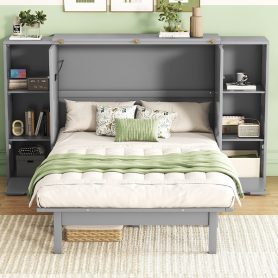 Queen Size Murphy Bed with Shelves, Drawers and USB Ports