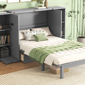 Queen Size Murphy Bed with Shelves, Drawers and USB Ports